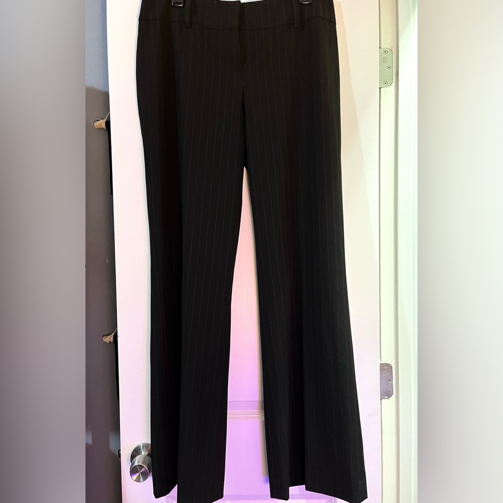 City DKNY High Rise Wide Leg Black and Red Pinstripe Pants Size 10